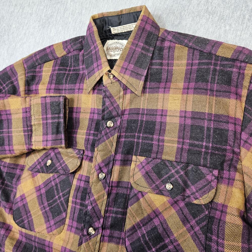 Vintage Shacket Mens S Saugatuck Purple Gold Plaid Quilted Flannel Long Sleeve